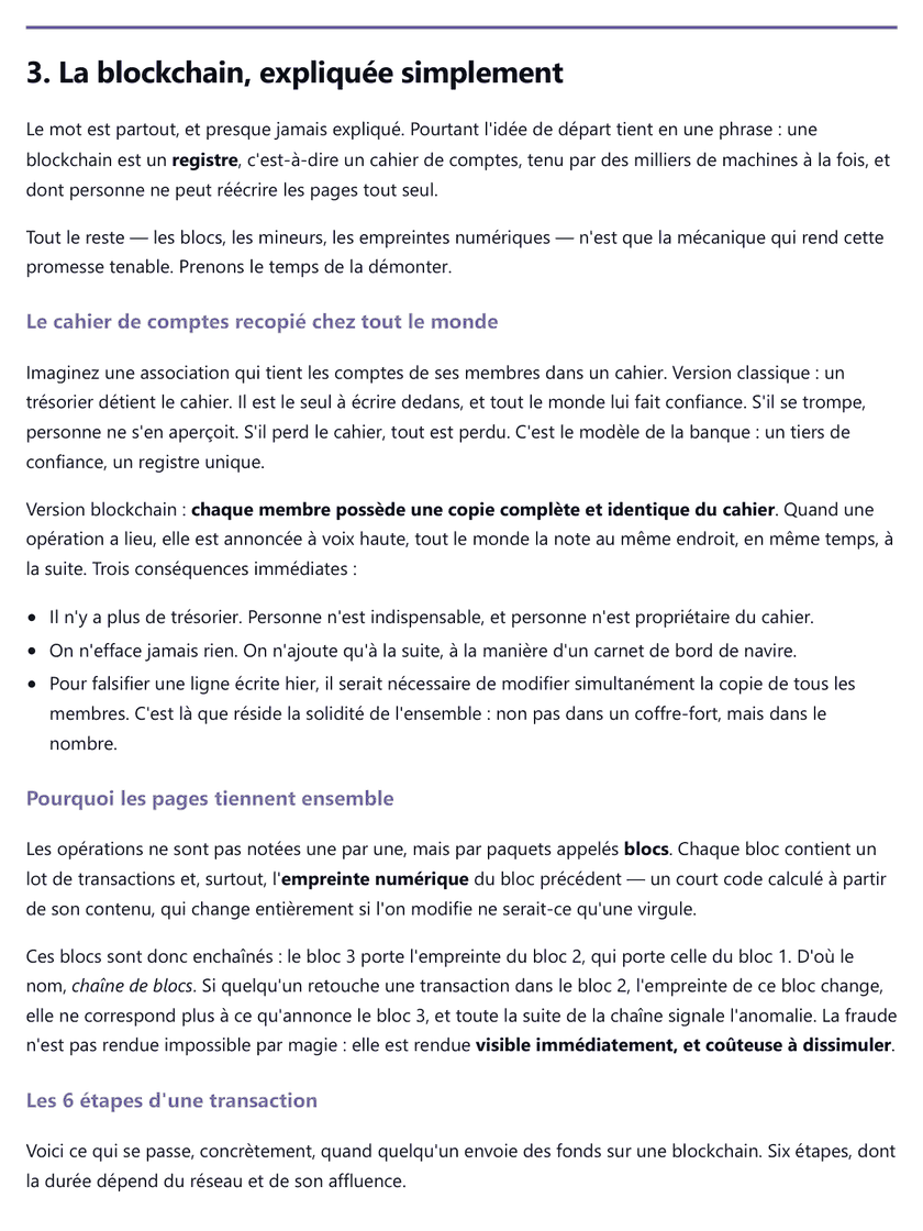 Page du chapitre 3 : la blockchain expliquée simplement
